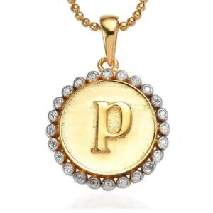 Moissanite Medallion Coin Initial P Pendant Necklace